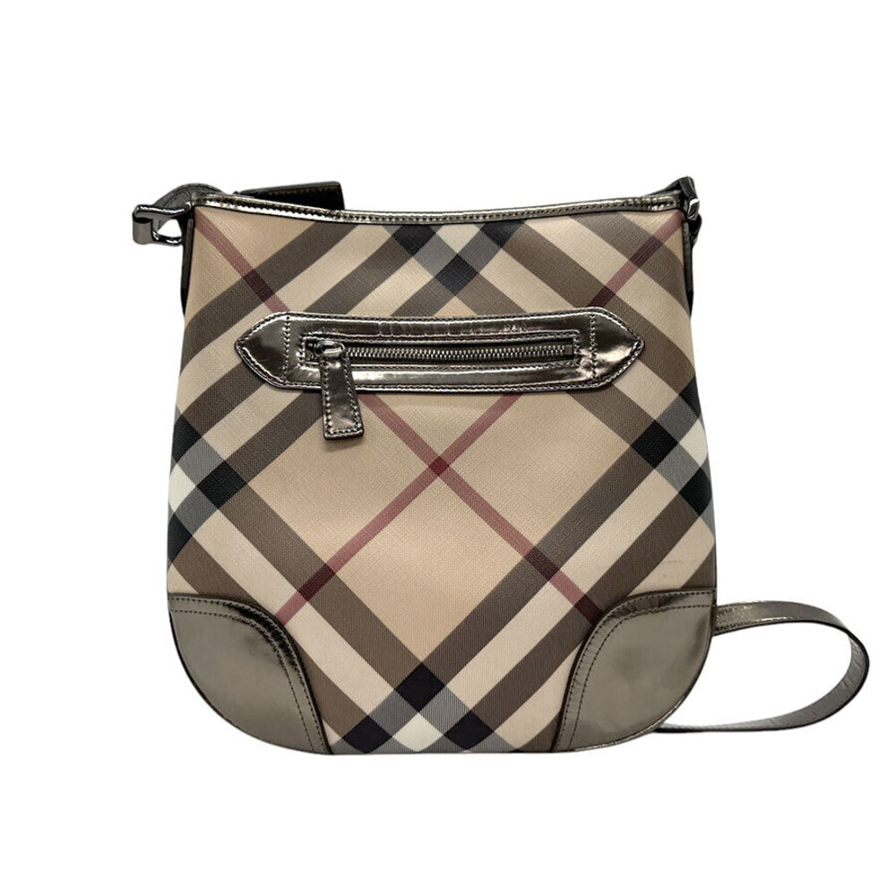 Burberry khaki Tan metallic leather bag canvas Beige coated shoulder - Picture 2 of 4